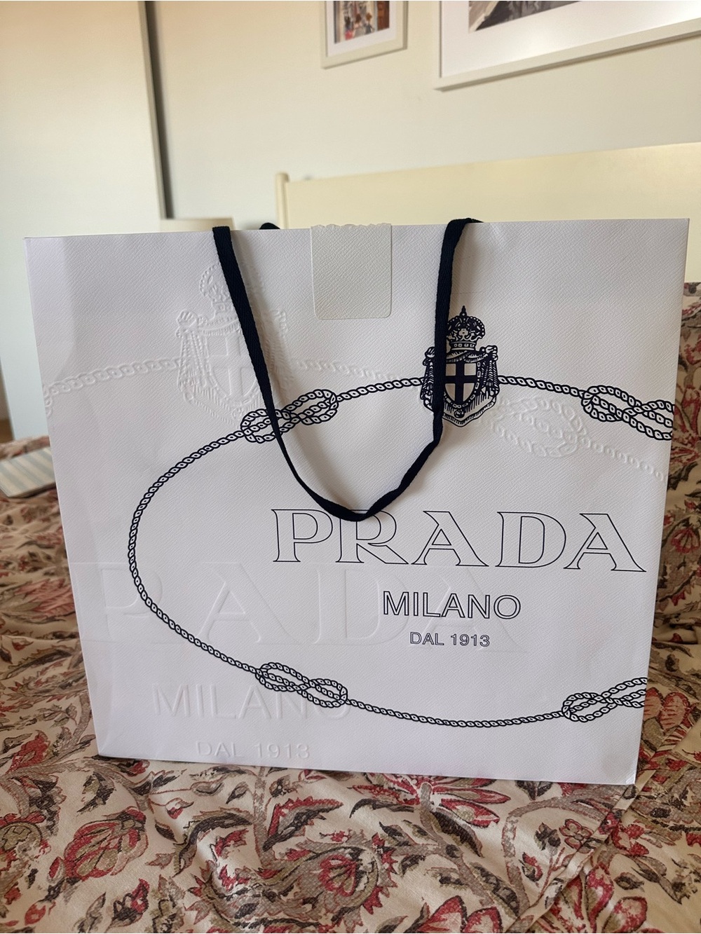 Prada White Shopping Bag with Navy Rope Handles